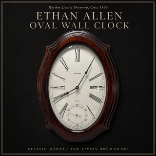 Ethan Allen Oval Wood Wall Clock - Rhythm Quartz Movement (Circa 1984) Vintage