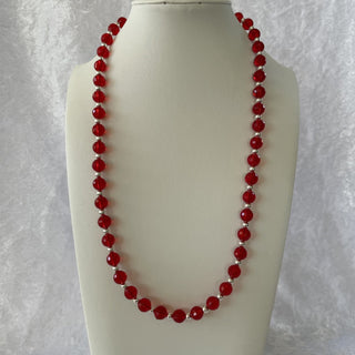 beaded necklace, red & silver tone RSV