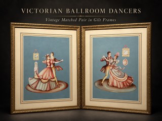 1950s Victorian Ballroom Dancing Prints Set of 2 Gold Framed Gilt Pair