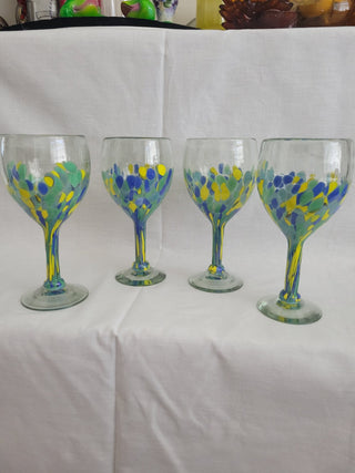 Hand Blown Glass Confetti Wine Goblets Set of 4 RCD