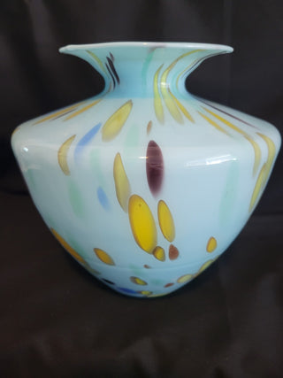 Vintage Hand Blown Maestri Vetri Round 10" Blue Vase RCD
