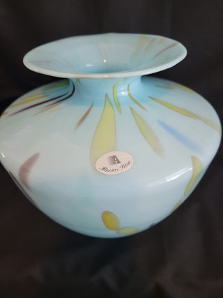Vintage Hand Blown Maestri Vetri Round 10" Blue Vase RCD