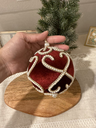 VELVET W/JEWEL BALL ORNAMENT - DARK RED|137524
