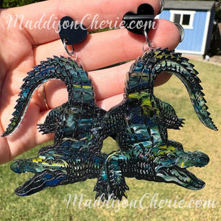 Large Marbled Crocodile Earrings Heart Post MTS