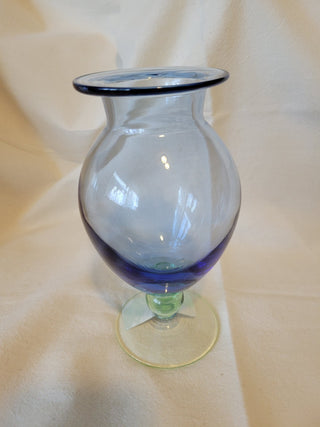 Vintage Tiffin 7" Blue & Green Art Glass Pedestal Vase RCD|61395