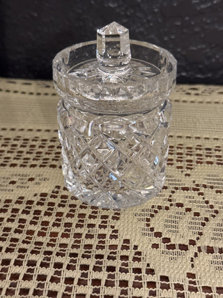 Vintage Crystal Mini Jam Jar as is with small chip on lid-RCD|71866