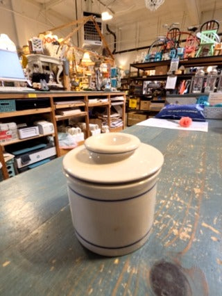 Norpro Ceramic Country Butter Keeper Crock Bell Off White Blue Accents Cottage