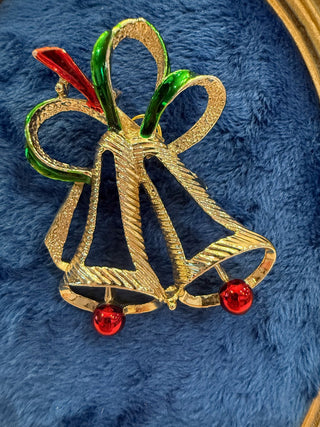 VTS GERRY'S Christmas Bells Goldtone Pin Brooch Christmas Holiday Jewelry|140240