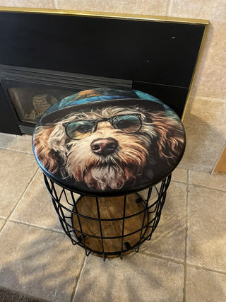 Steampunk Top Custom Designed Wire Basket Blanket/Storage End Table. RSV|126555