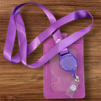 Interchangeable Badge Reel Lanyard with Retractable Reel: Lanyard Purple. Badge Button: Purple Diamond.|63691