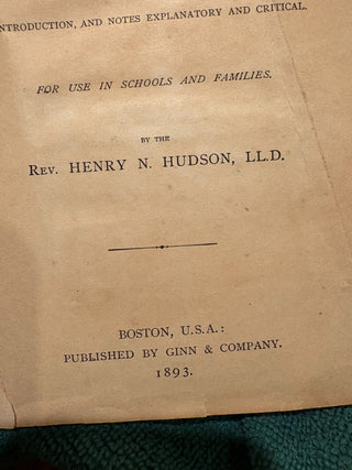 Vtg. Book - 1893 Shakespeare's Antony & Cleopatra - explanation/notes by Rev. Henry Hudson