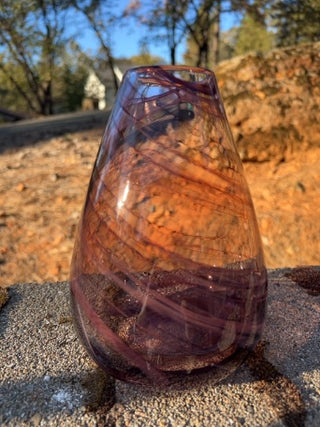 JP 7” Amethyst Art Glass Abstract Art Swirl Vase