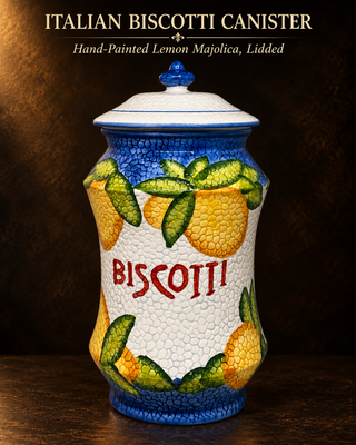 Nonnis Biscotti Cookie Jar Large Ceramic Cannister Lemon Textured Handmade