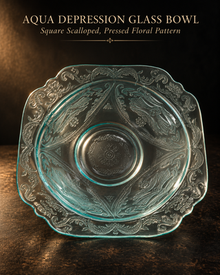 Madrid Aqua Blue Depression Glass 7" Square Salad Soup Bowl Federal Glass
