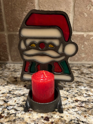 Vintage Stained Glass Santa Candle Holder   MTS|124770