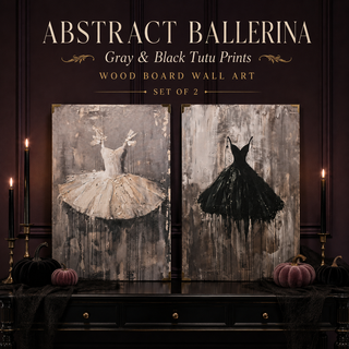 Set of 2 Abstract Ballerina Tutu Wood Board Wall Art Set of 2 Gray Black Ballet Print