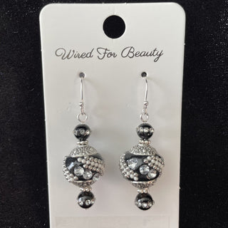 earrings, black art nouveau beads RSV