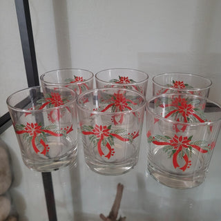 Vtg Anchor Hocking Poinsettia & Ribbon Glass RCD|35074
