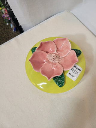 Green Trinket Box Pink Lotus Flower RCD