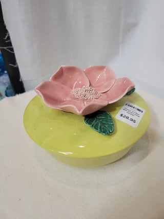Green Trinket Box Pink Lotus Flower RCD