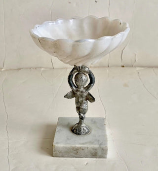 Vintage Cast Metal Cherub Angel Glass Dish Bowl Onyx Base Victorian Shabby Chic #62 VV MTS|97511