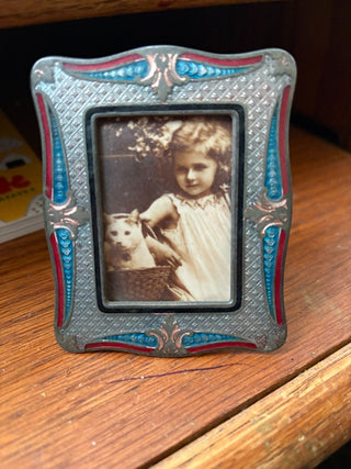 Vtg. Fine Guilloche enamel frame, silver plated, made in Czech 2.75"x3.5"
