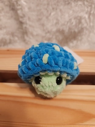 Mushroom Fidget Popper: Crocheted turquoise, light green