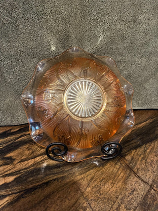 Vintage Jeannette Amber Marigold "Iris and Herringbone" Carnival Glass Bowl.  RSV|122296