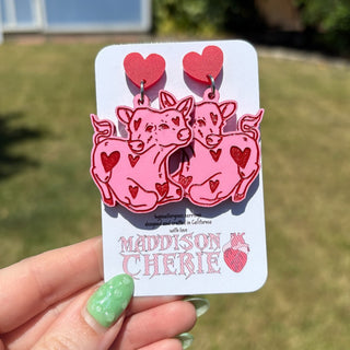 Two Headed Calf Earrings - Pink w/ Hearts MTS|89102