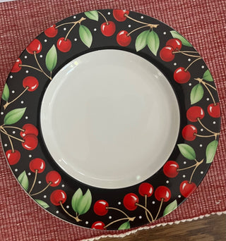 MARY ENGELBREIT "CHERRIES" SAKURA STONEWARE 1994 4 EA DINNER PLATES/SALAD PLATES, SMALL MUGS, DESERT PLATES & BOWLS NO CHIPS OR CRACKS (KJS) RCD|74814