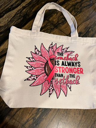 "The Comeback Is Always Stronger Than The Setback" Large Zippered Canvas Bag or Tote RSV|119081