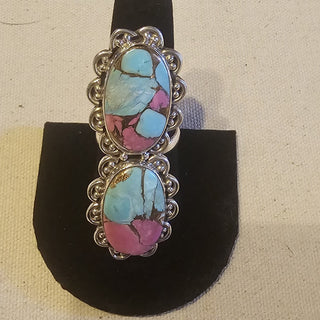.925 double cotton candy turquoise adjustable ring