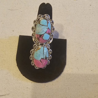 .925 double cotton candy turquoise adjustable ring