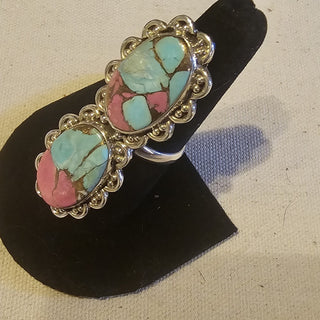 .925 double cotton candy turquoise adjustable ring