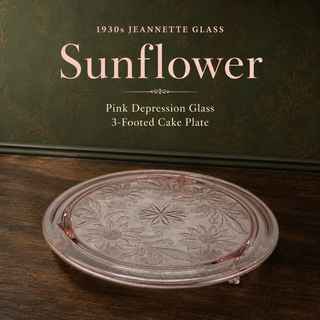 1930s Jeannette Pink Depression Glass Sunflower 3-Footed Cake Plate