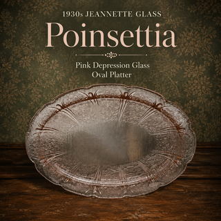 1930s Jeannette Pink Depression Glass Floral Poinsettia Oval Platter
