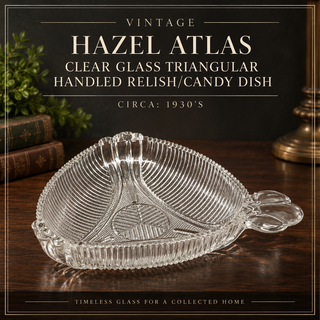 1930s Hazel Atlas Clear Glass Triangular Handled Relish Candy Dish