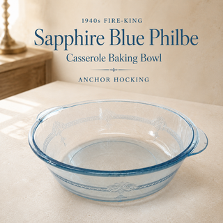 1940s Fire King Sapphire Blue Philbe Casserole Baking Bowl Anchor Hocking