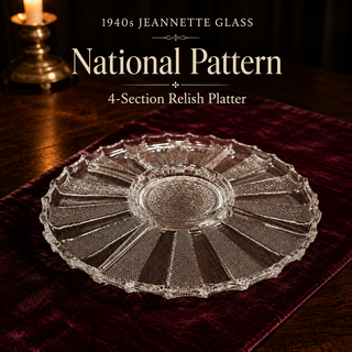 1940s Jeannette Clear Glass National Pattern 4 Section Divided Relish Platter