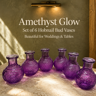 Set of 6 Amethyst Purple Hobnail Glass Bud Vases Boho Wedding Table Decor