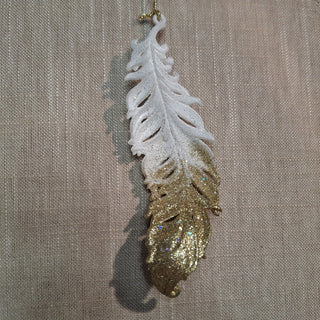 White & Gold Feather Ornament MTS|123985