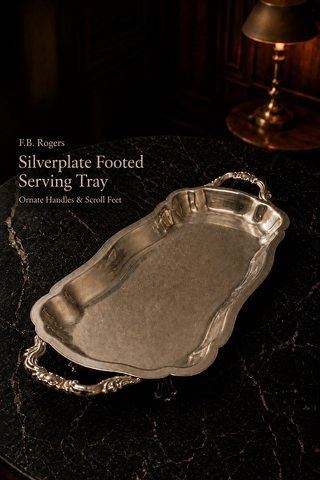 F.B. Rogers Silverplate Footed Serving Tray — Ornate Handle & Scroll Feet