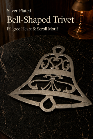 Silver-Plated Bell Shaped Footed Trivet - Filigree Heart & Scroll Motif