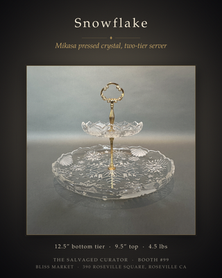 Title: Mikasa Crystal 'Snowflake' Two-Tier Tidbit Server with Gold-Tone Handle