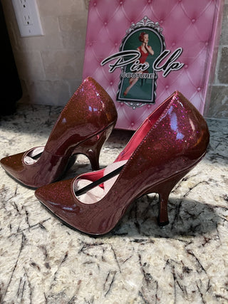 Pin Up Couture Glittery Fuschia Patent Leather Pumps Size 7 RCD