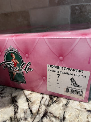 Pin Up Couture Glittery Fuschia Patent Leather Pumps Size 7 RCD