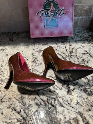 Pin Up Couture Glittery Fuschia Patent Leather Pumps Size 7 RCD
