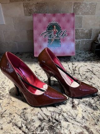 Pin Up Couture Glittery Fuschia Patent Leather Pumps Size 7 RCD