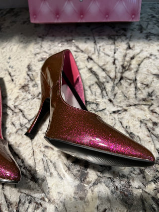 Pin Up Couture Glittery Fuschia Patent Leather Pumps Size 7 RCD