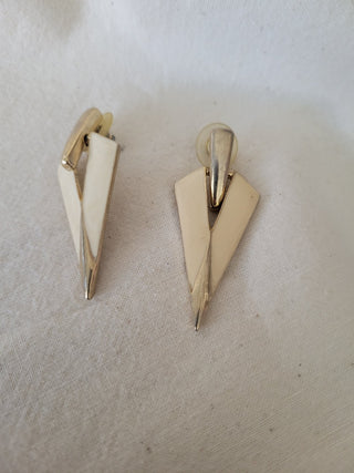 Vintage Gold Drop Stud Earrings & Beige Enamel RCD|101048